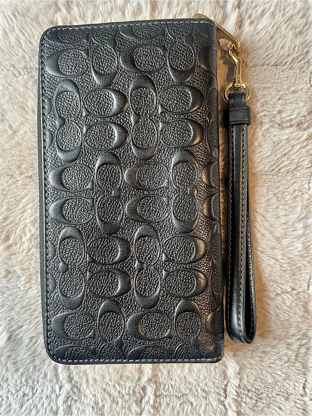 Coach Signature Embossed Leather Long Zip Around Wallet / Wristlet